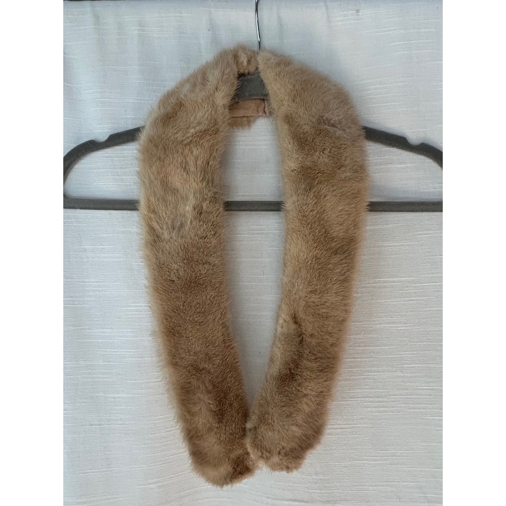 Vintage Real Mink Fur Collar Honey‎ Blonde Brown Velvet Lined Snap On Stole Wrap
